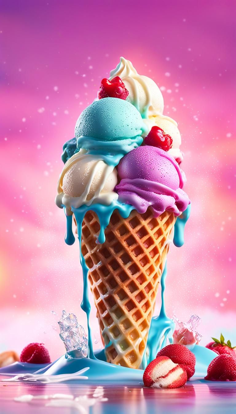 Hyper-Realistic 3D Ice Cream Waffle Concept Art