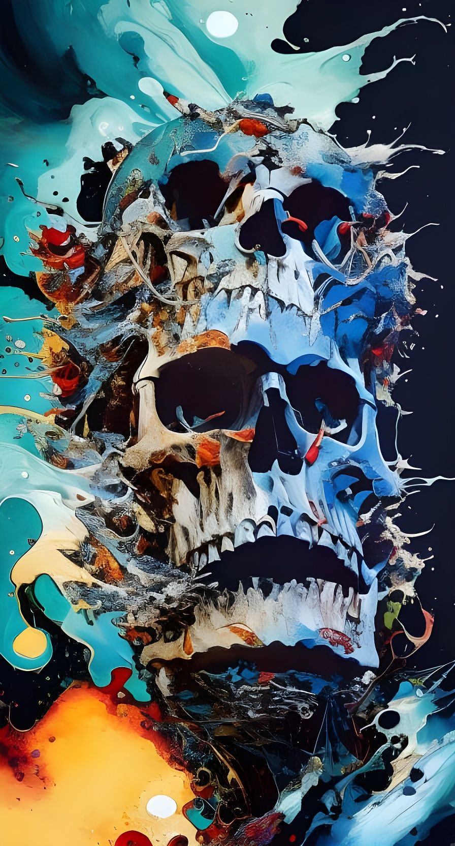 Skull Fading to Dust in Oil Splash Style