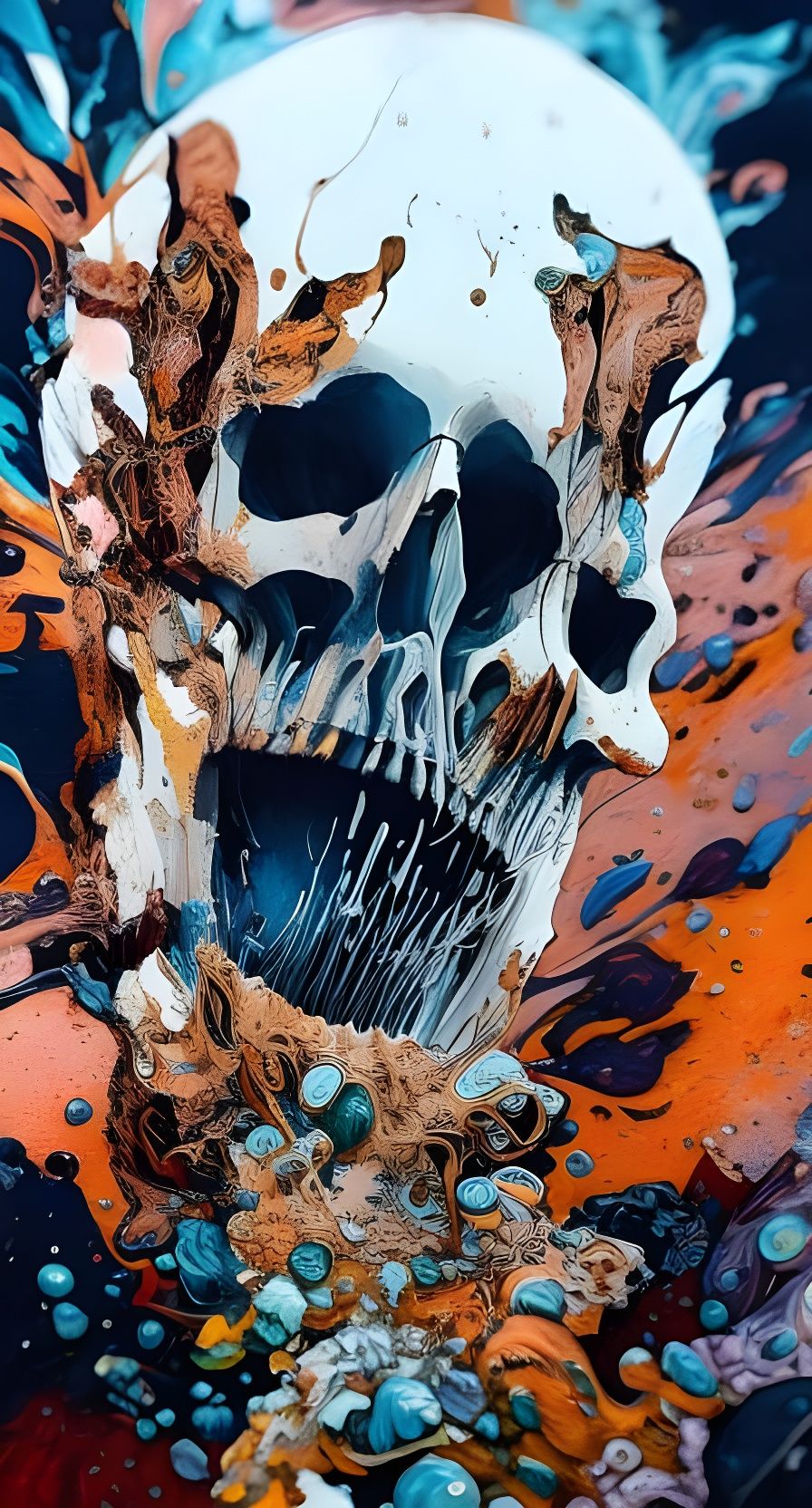 Skull Fading to Dust in Oil Splash Style