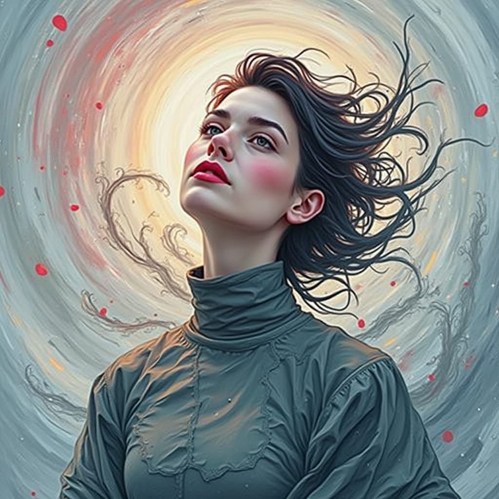 Abstract Swirling Red Forms in Vortex Motion