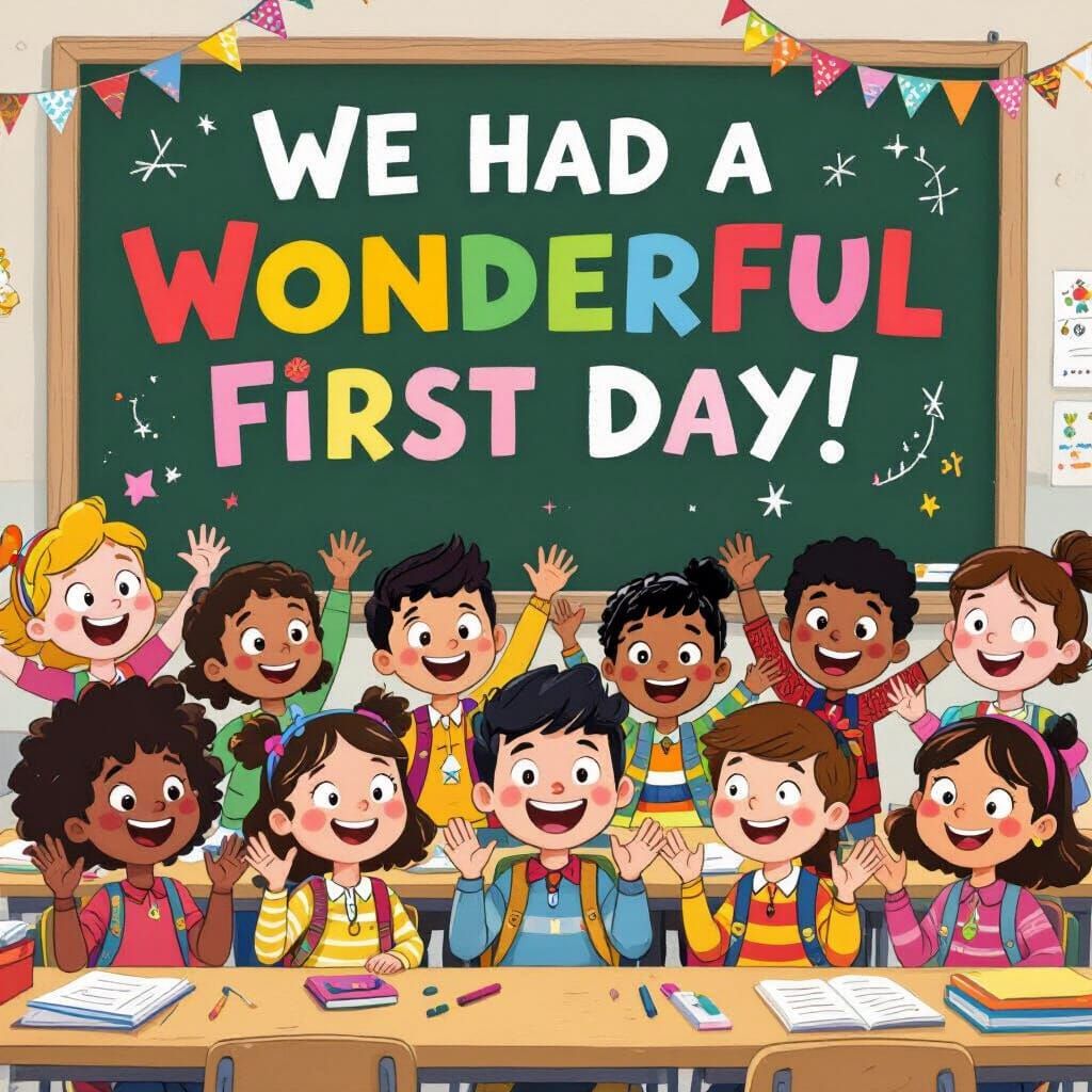 Joyful Second Grade Classroom in Cartoon Style