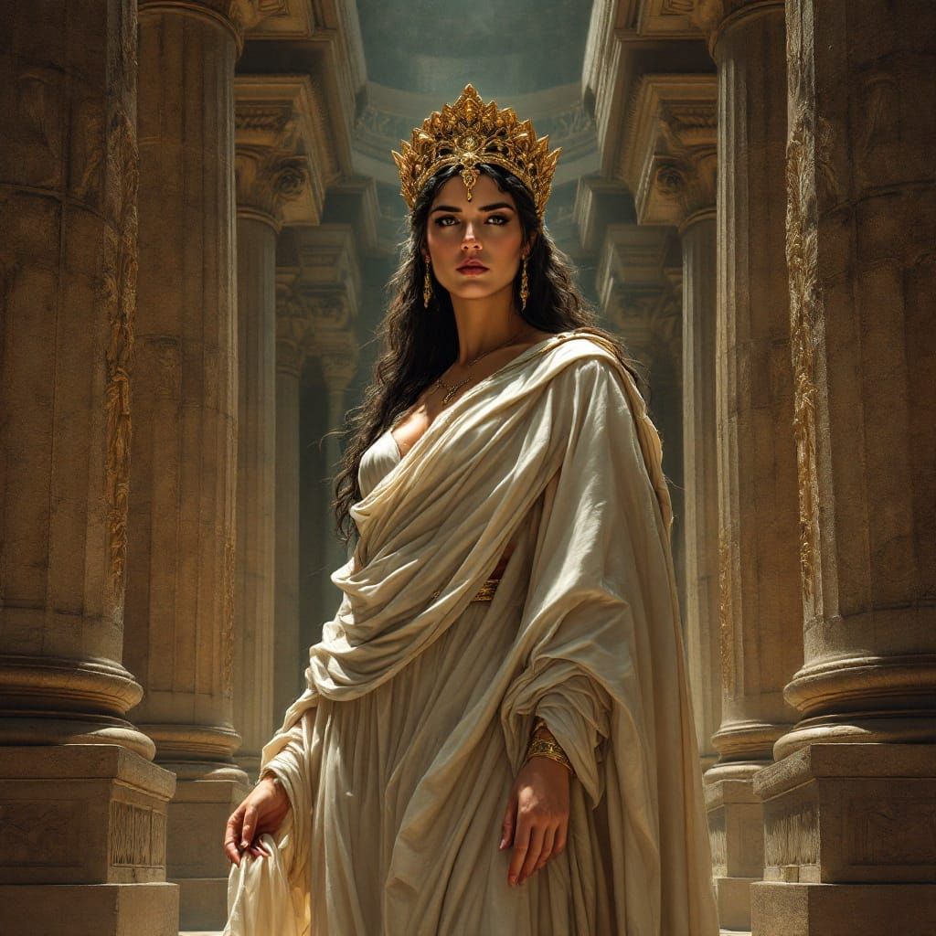 Majestic Clytemnestra in Ancient Greek Temple