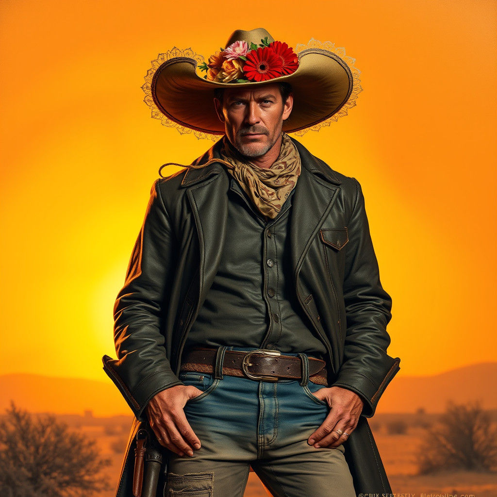 Outlaw in Bonnet: Western Art Style Image