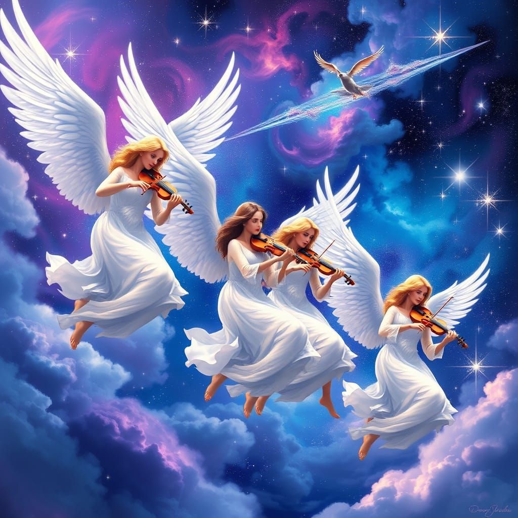 Celestial Angels in Vibrant Cosmic Harmony