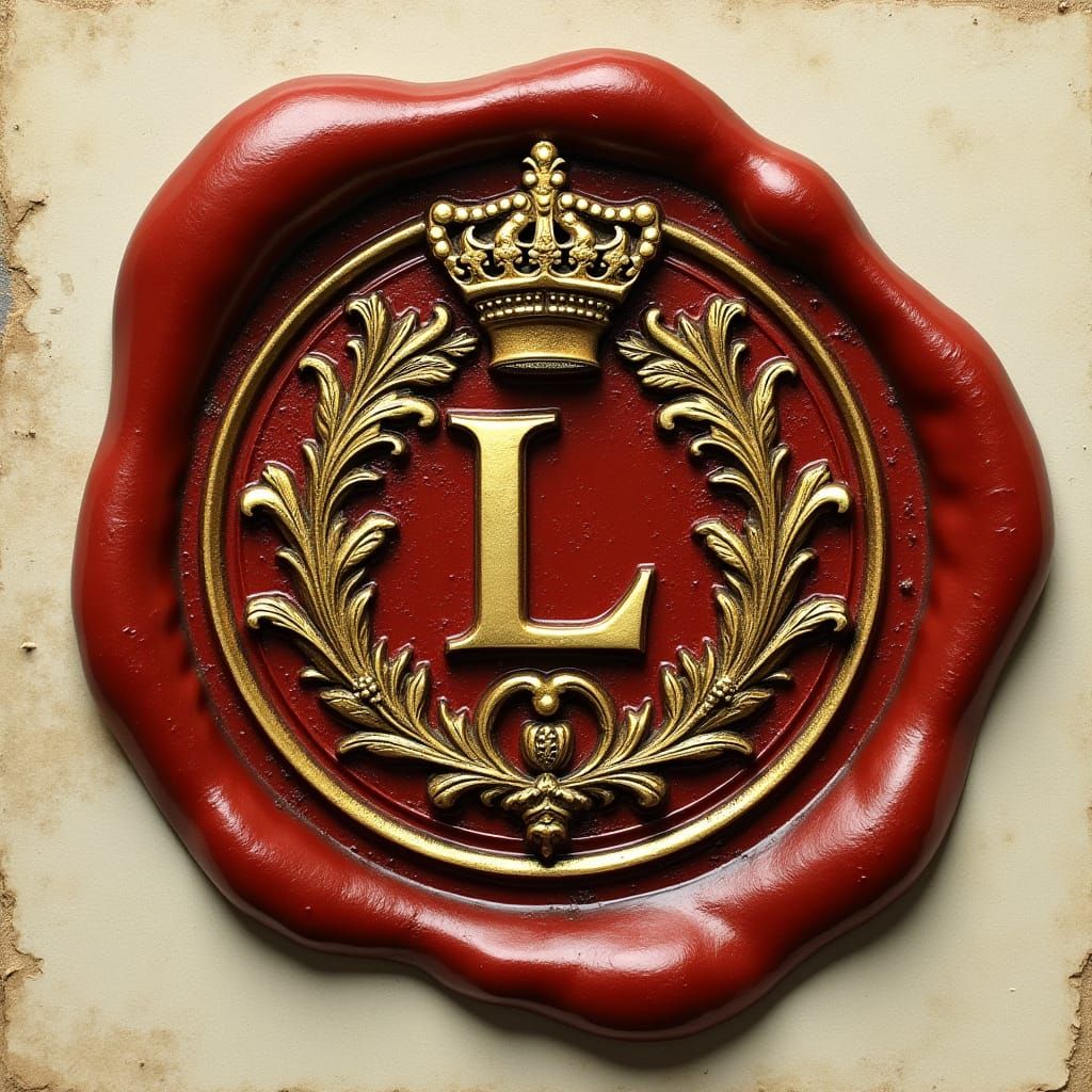 Victorian Wax Seal with Golden Crest and Letter L