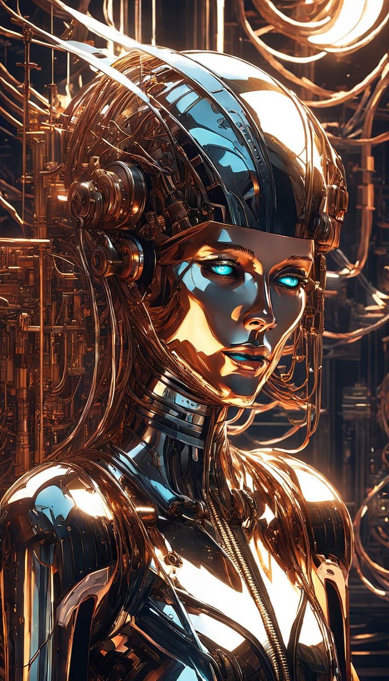 Fembot Pirate Goddess in Cyberpunk Splendor