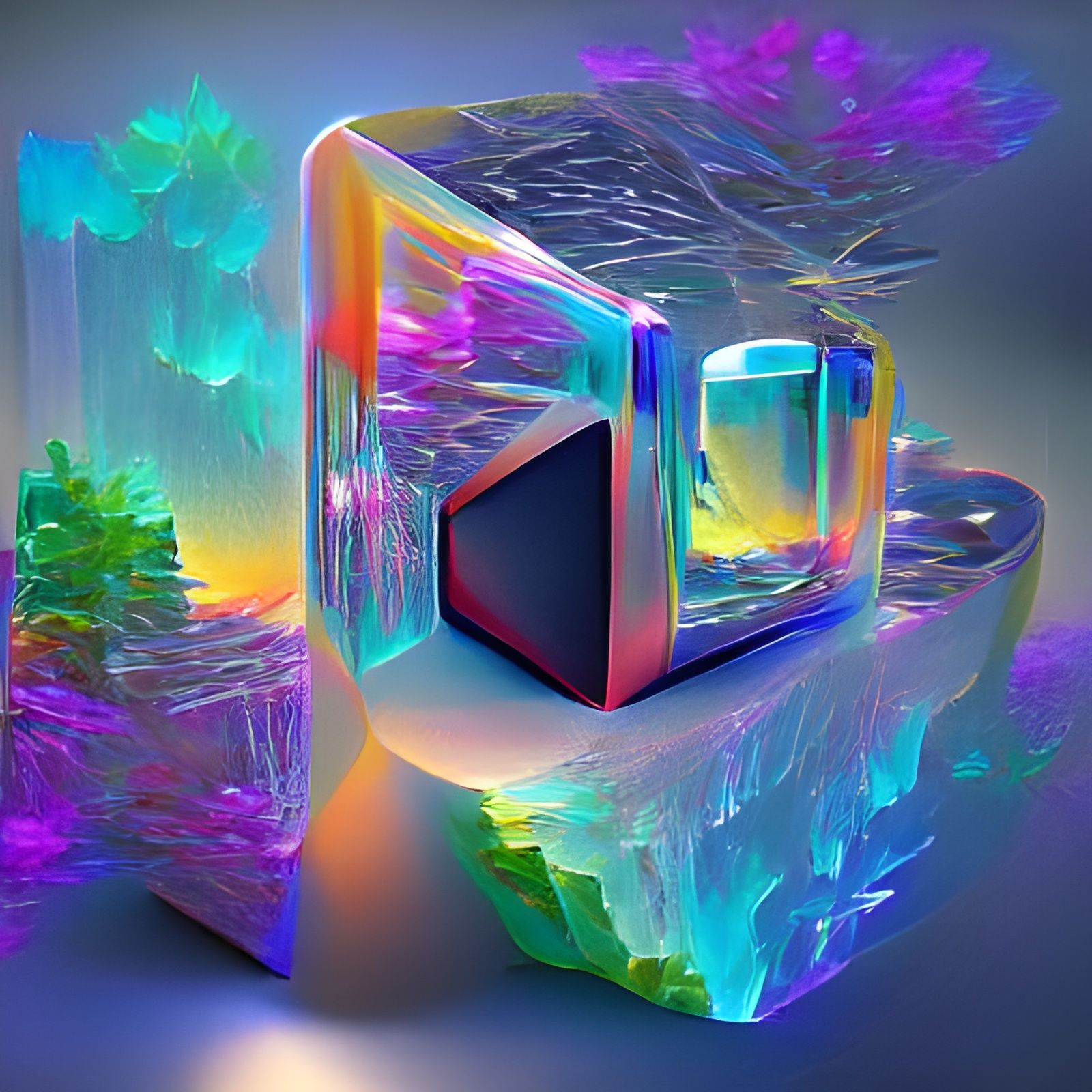Rainbow Crystal Cube in Hyperrealistic 3D