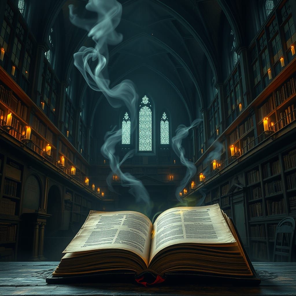 Mystical Gothic Library with Floating Books