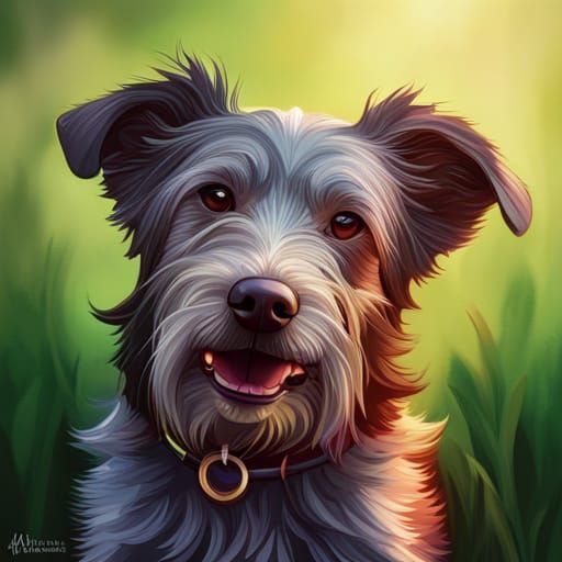 Dog Portrait with Ball, Hyperdetailed Splash Art