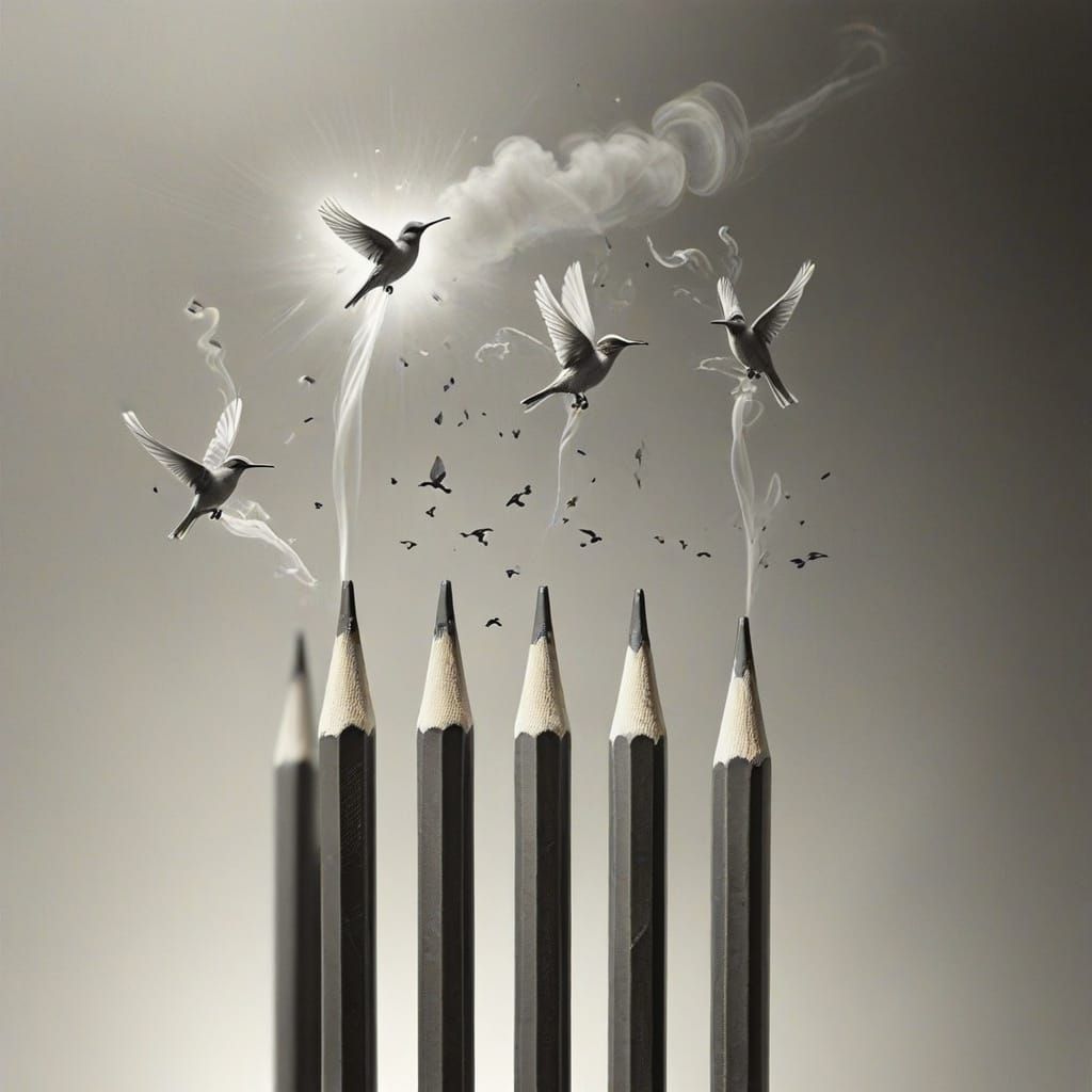 Surreal Pencils Drawing Smoke Birds