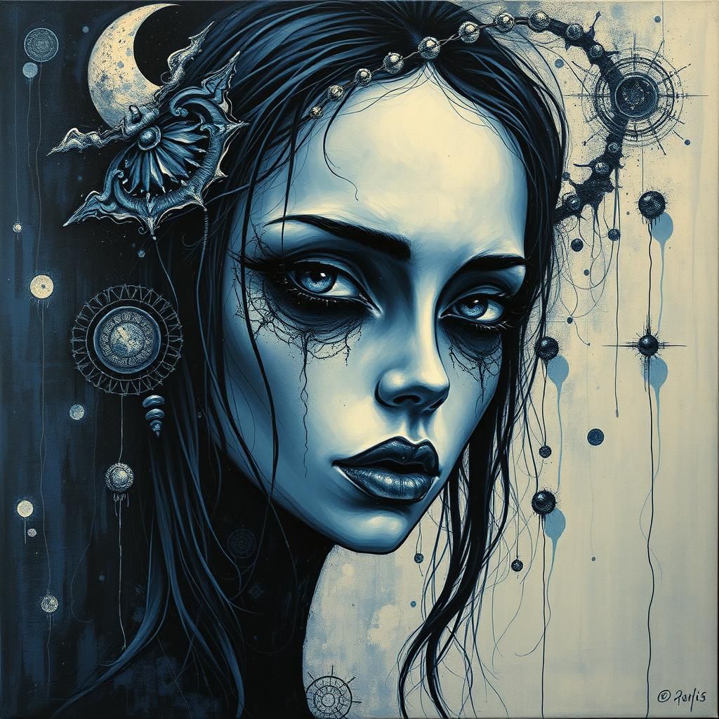 Gothic Impasto Girl: Surreal Dystopian Art Deco