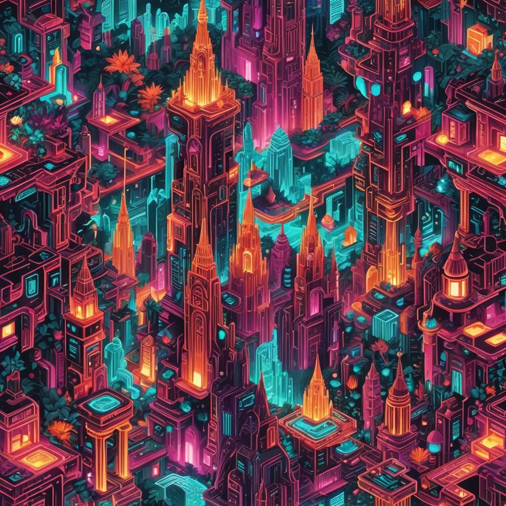 Mystical Social Media Realm in Psychedelic Digital Art