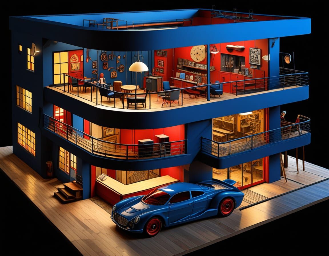 Glowing Blue-Haired Dancer with Visible Mechanisms