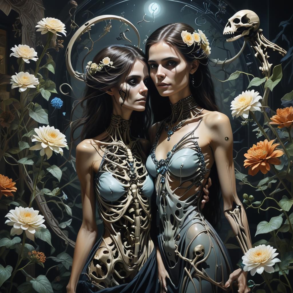 Ephemeral Woman in Bioluminescent Office, Oil Painting