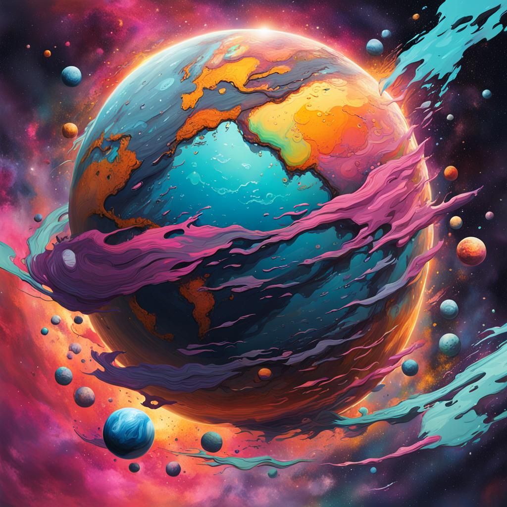Ethereal Planet in Space: Graffiti Art Style