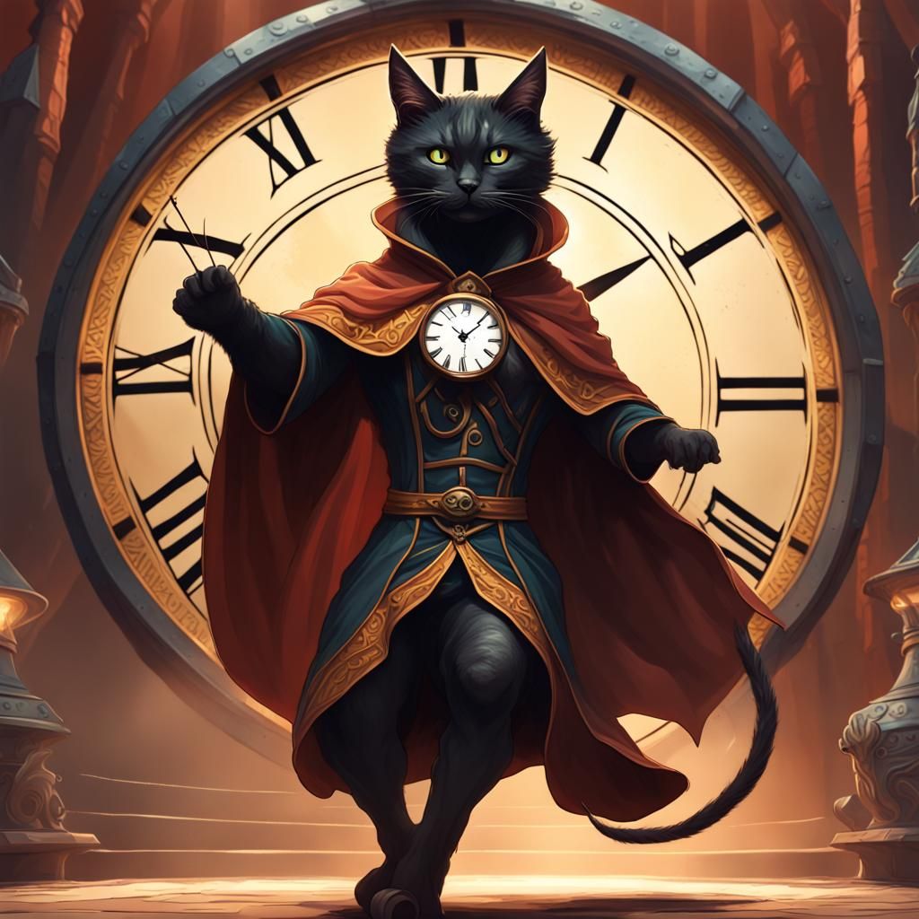 Clockwork Cat Acrobat in Dark Fantasy Style