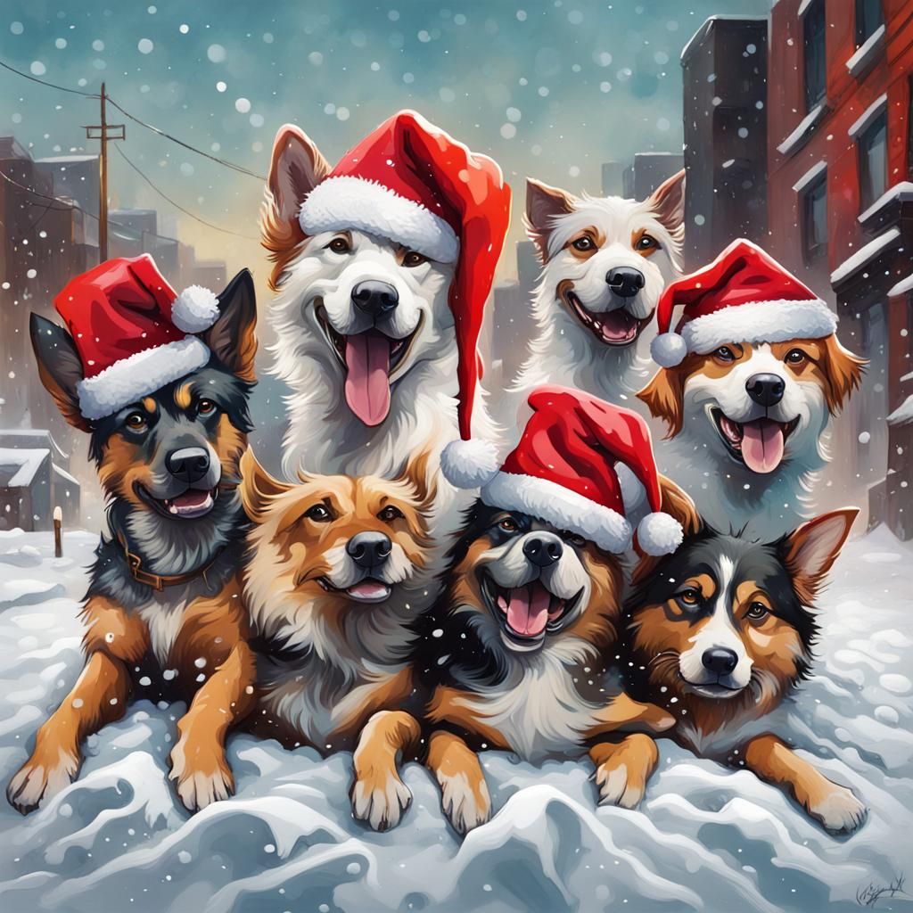 Dogs in Santa Hats: Graffiti Splash Art