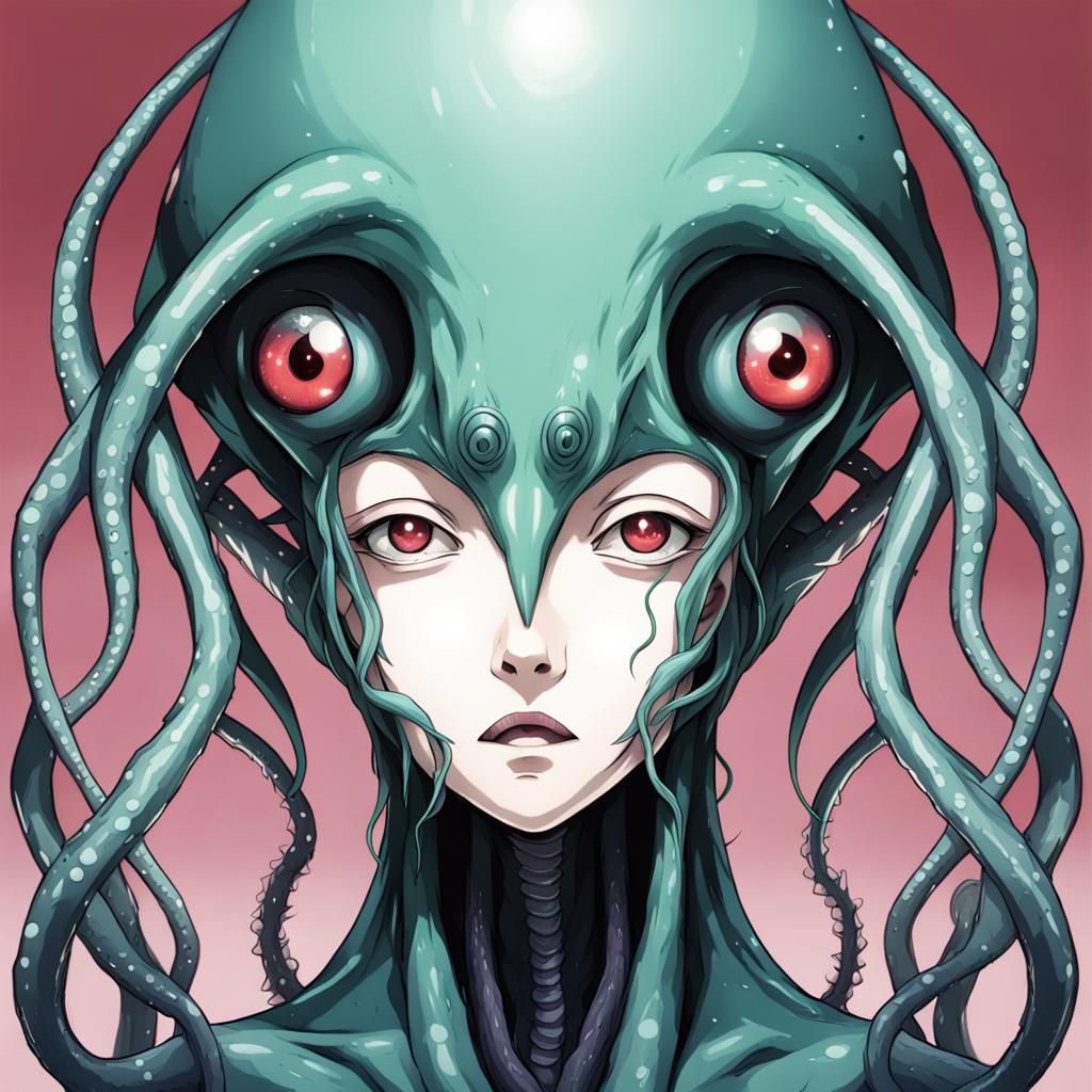 Scary alien face, extraterrestrial, tentacles, two heads