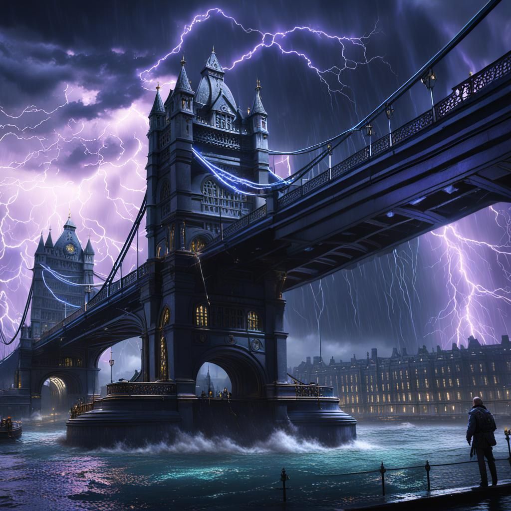 London Bridge Lightning Storm in Detailed Matte Painting