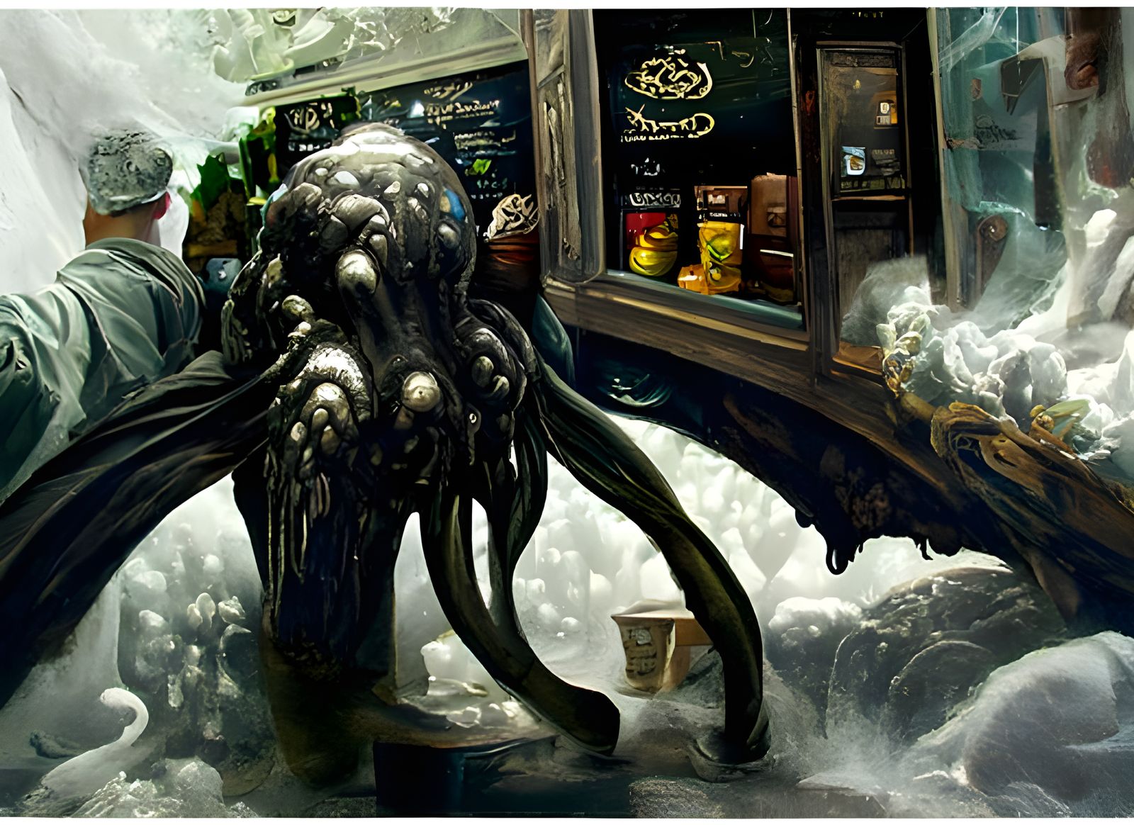 Cthulhu Barista in Cozy Coffee Shop: Hyperdetailed Digital P...