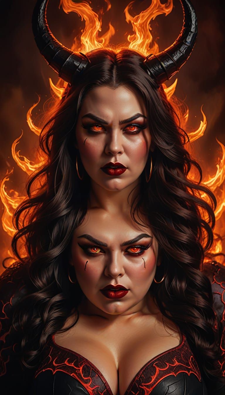 Dramatic Devil Woman Portrait in Dark Fantasy Style