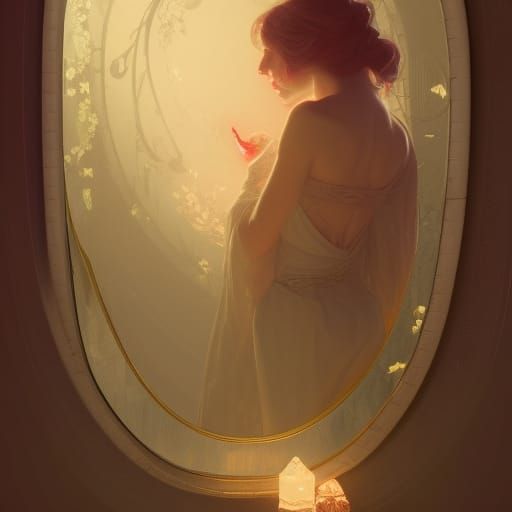 Ghostly Kiss in Vintage Mirror, Artstation Style