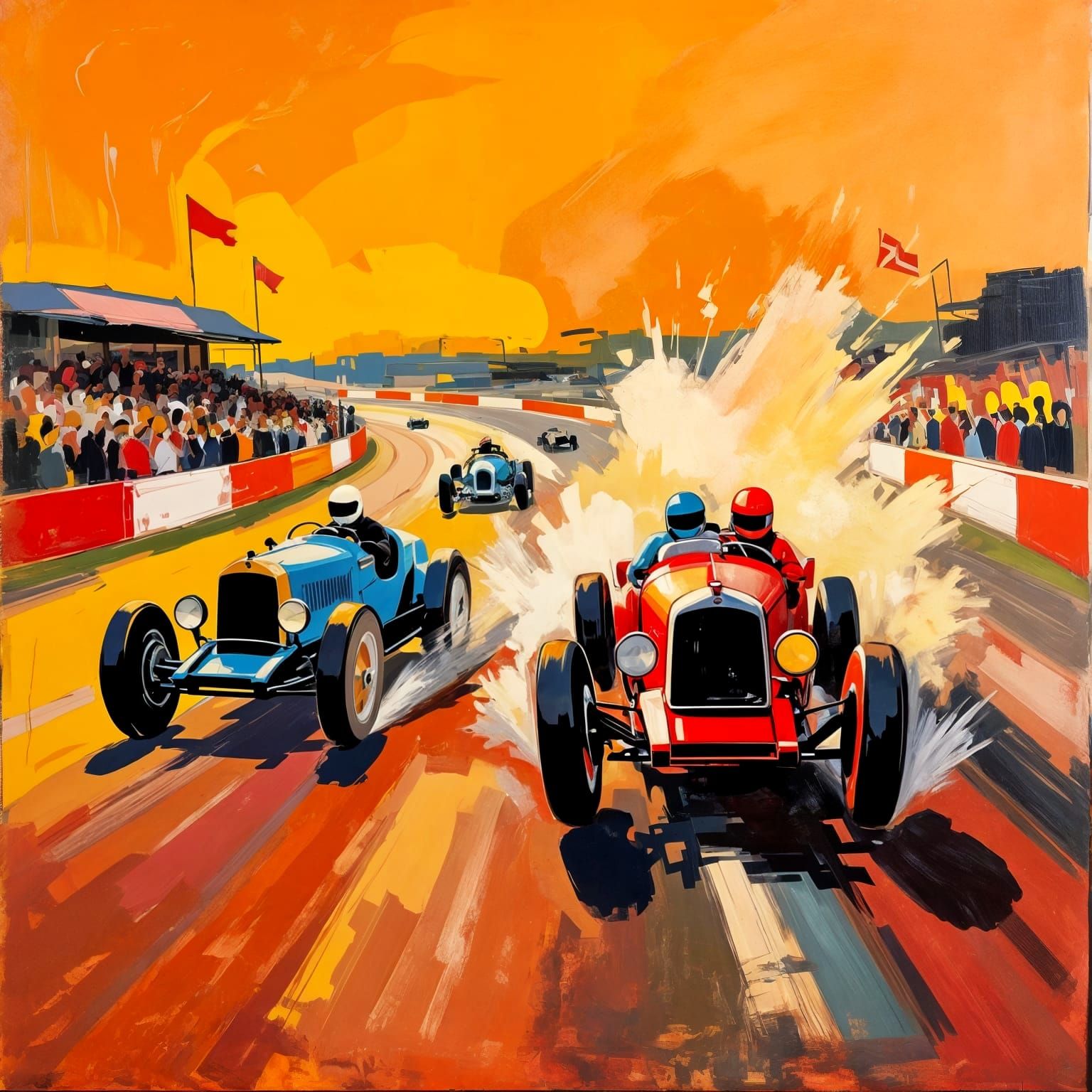 1920s Car Race in Impasto Abstract Expressionism