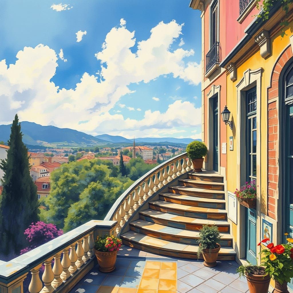 Epic Impressionist Masterpiece: Ornate Terrasse with Grand E...