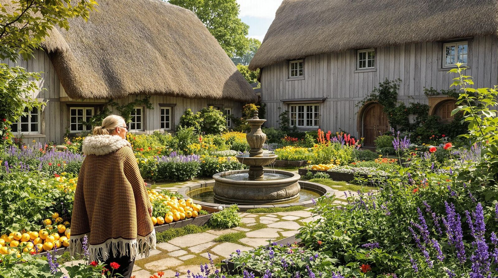 Viking Woman in Nordic Garden Sanctuary