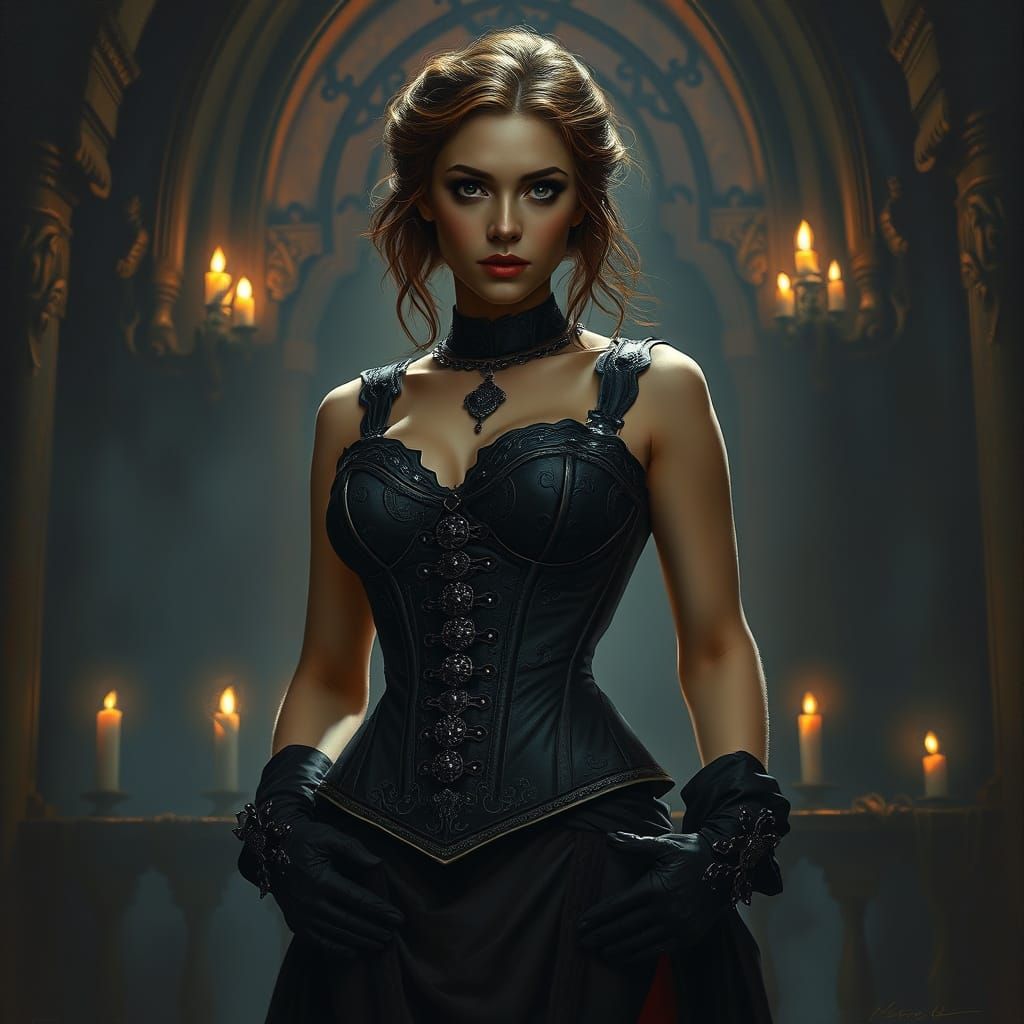 Gothic Woman in Ornate Corset by Candlelight