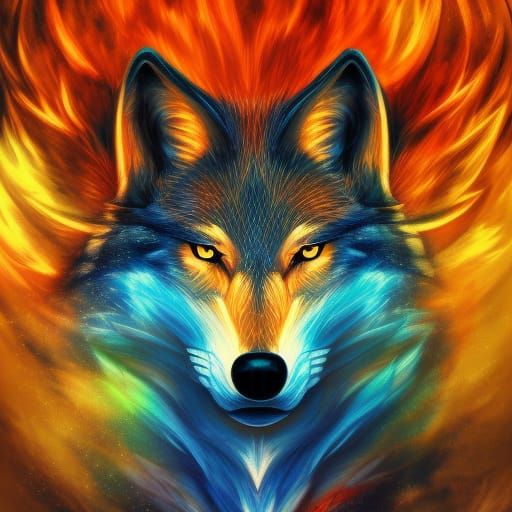 Hyperrealistic Fire Wolf in Splash Art Style
