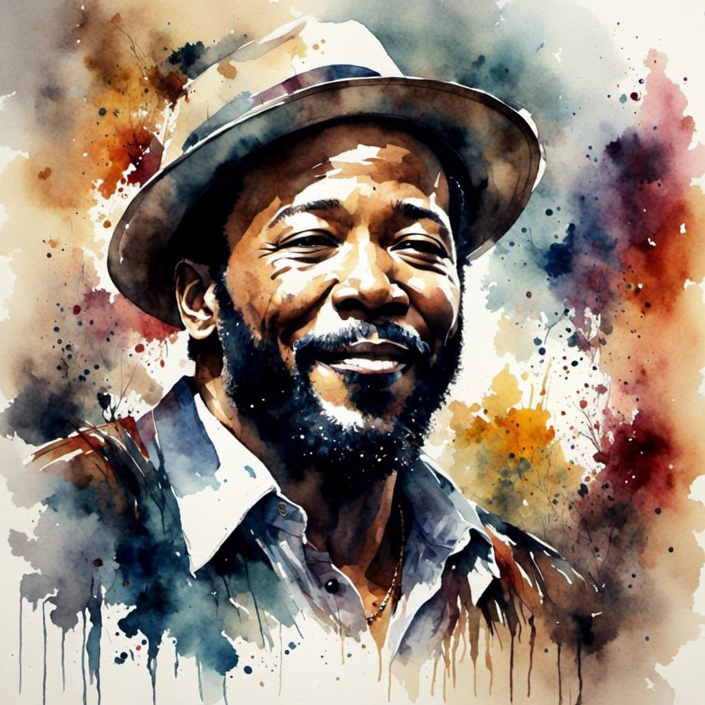 Marvin Gaye Portrait in Antique Watercolor Style