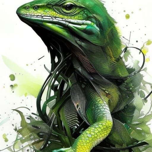 Detailed Cubist Lizard Digital Painting