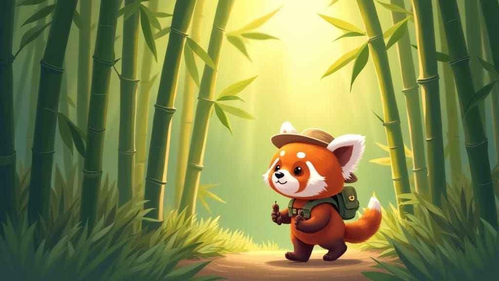 Adorable Red Panda Adventurer in Bamboo Forest