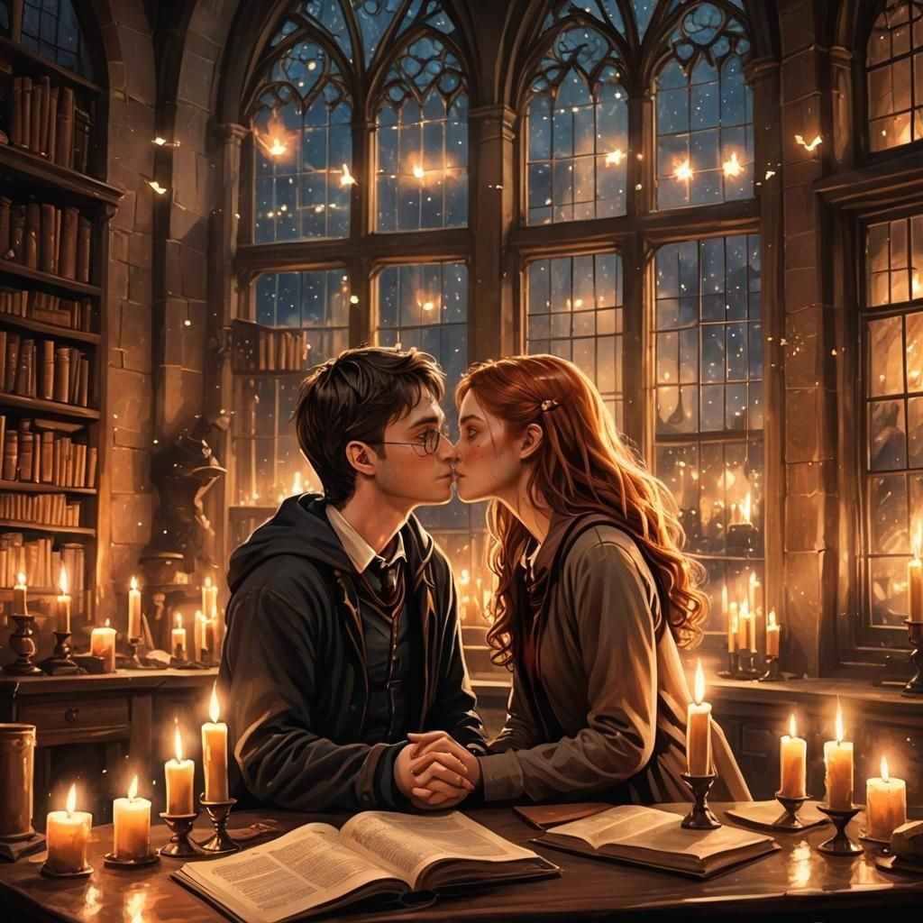 Harry Potter and Ginny Weasley Kiss: Fantasy Art