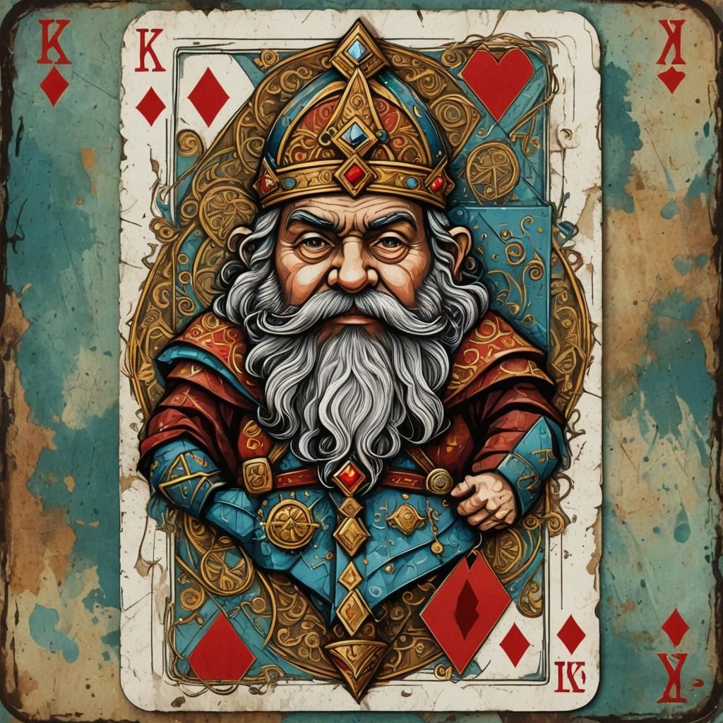 King of Diamonds Dwarf Playing Card in Abstract Art
