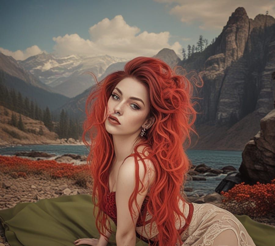 Vibrant Rockabilly Pin-Up in Art Nouveau Style