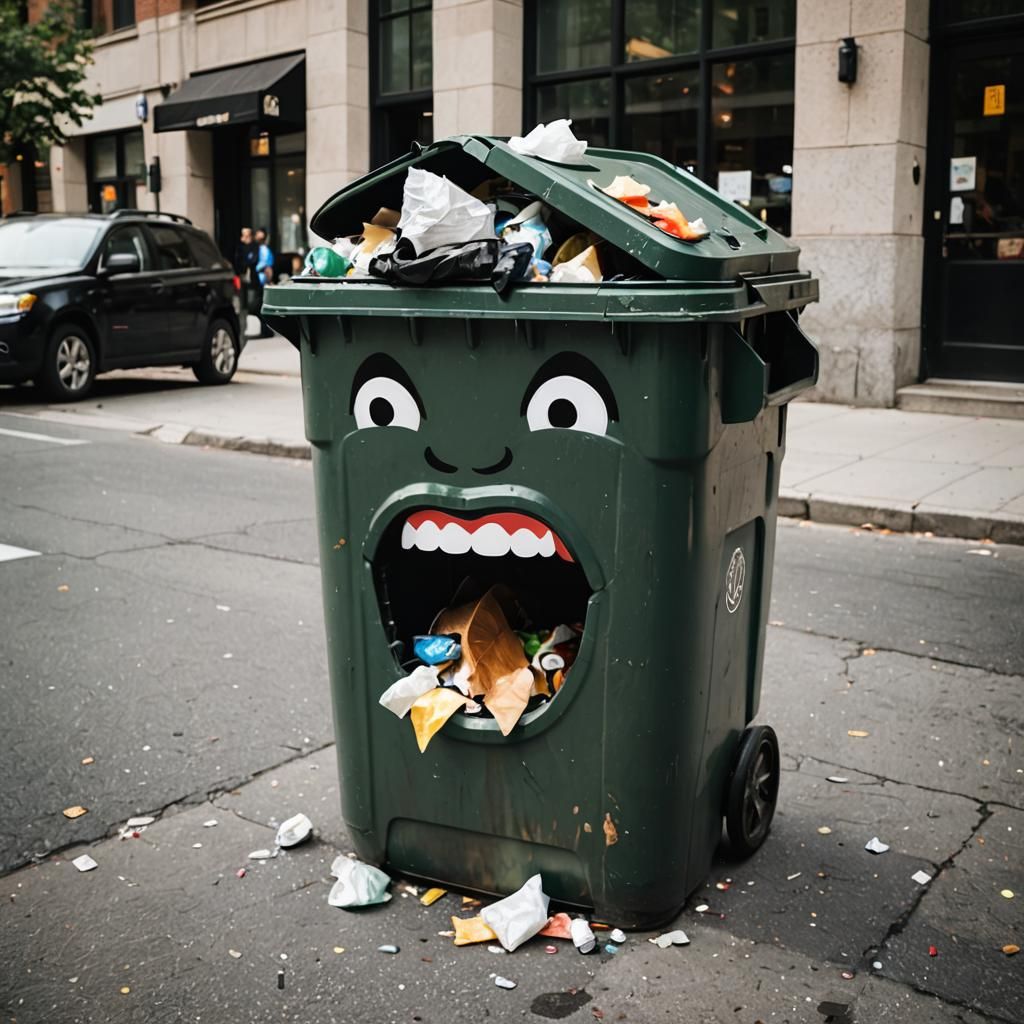 Animated Trash Can Eating Garbage