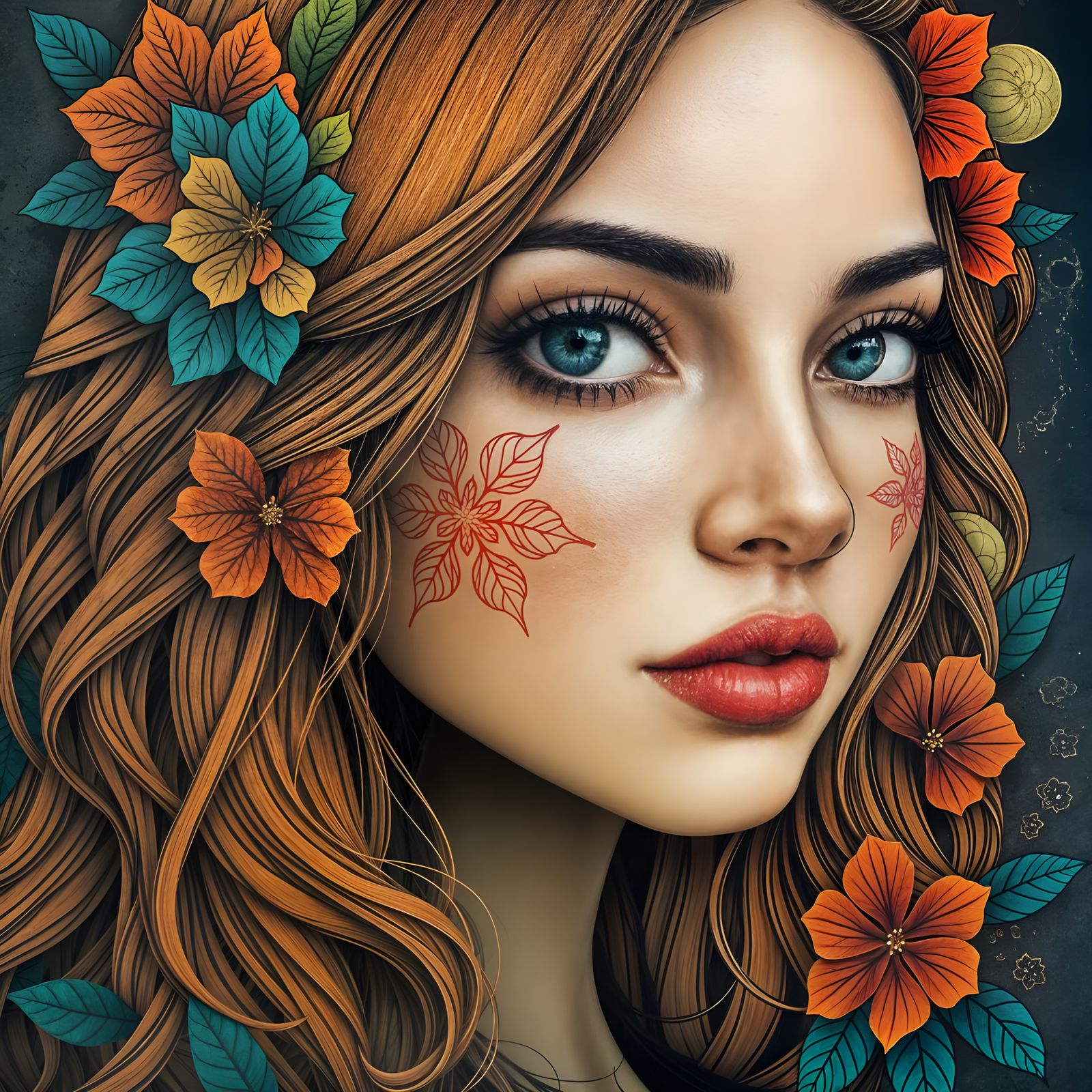 Woman in Vibrant Whirlwind of Colors and Patterns