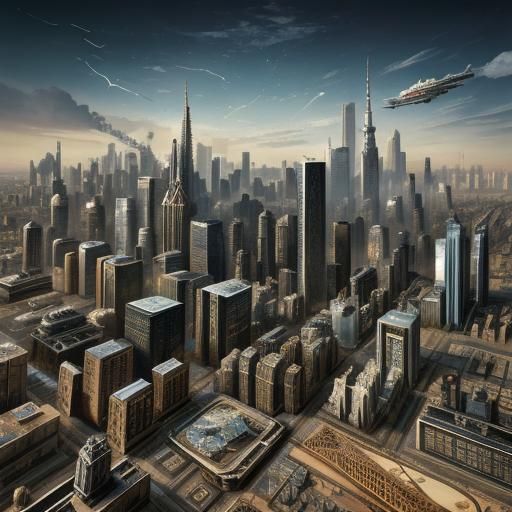 Steampunk Metropolis in Fractured Ceramic Mug