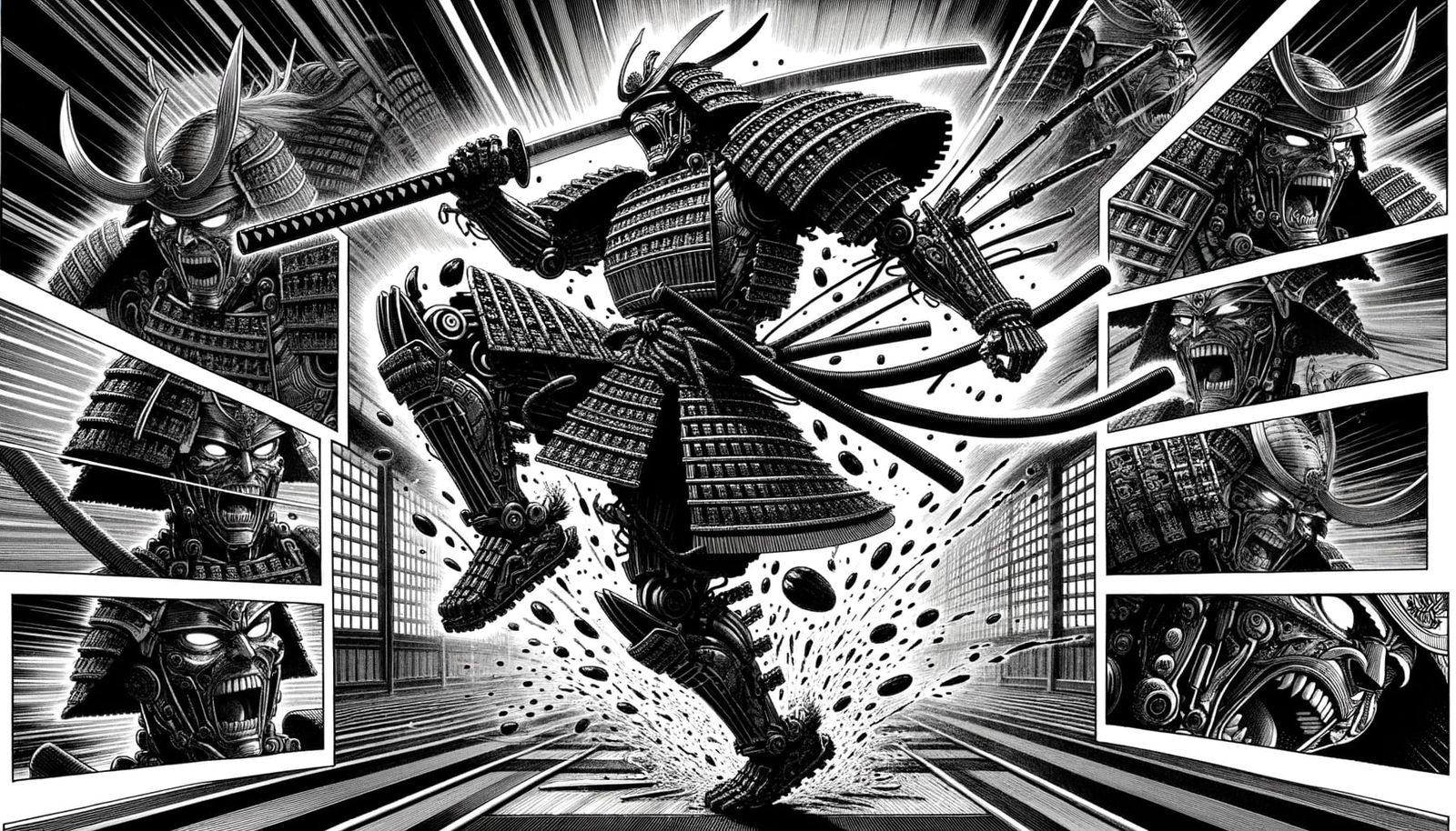 Mechanical Samurai Rave Dance in Manga Style