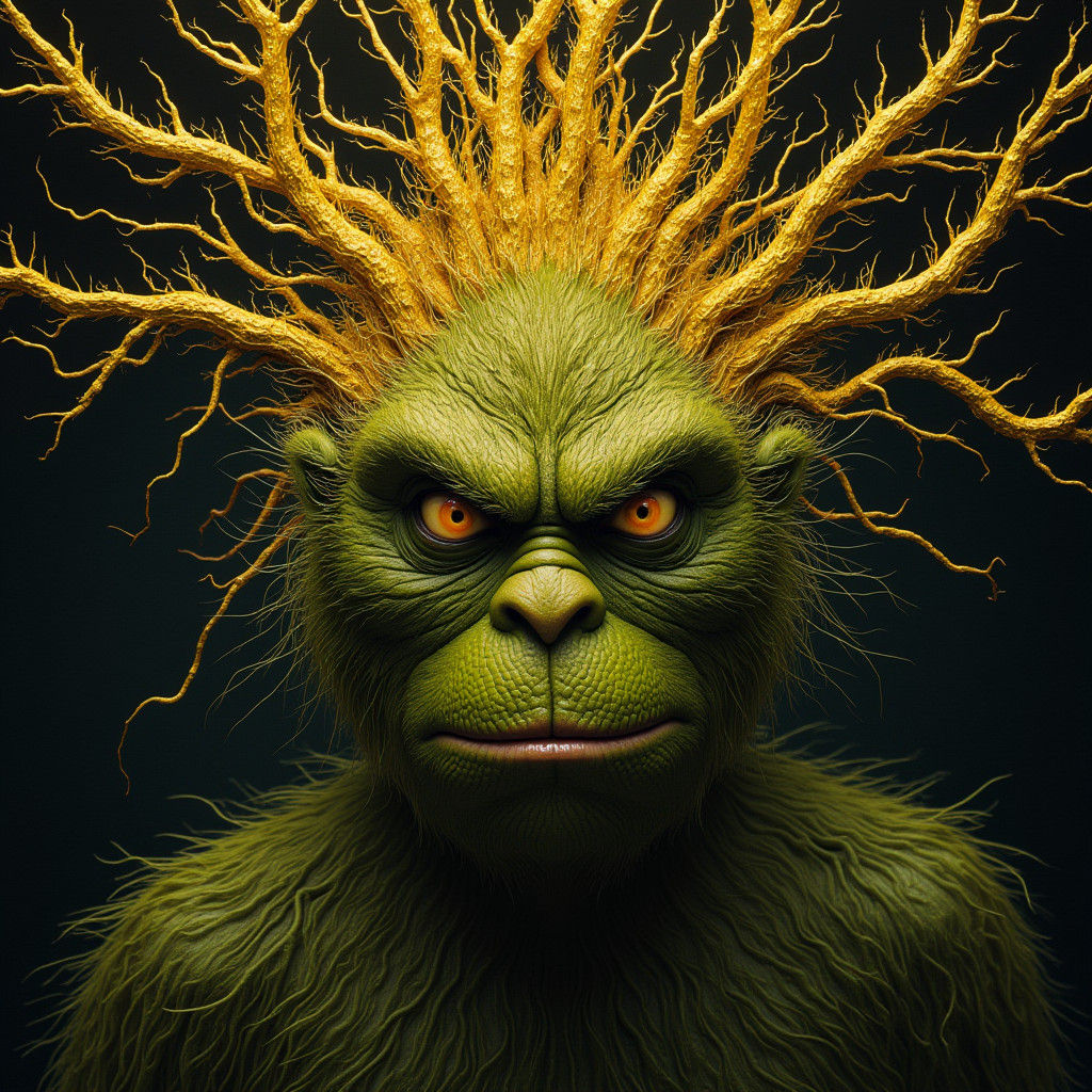 Golden Filament Grinch: A Maximalist Visceral Rendering