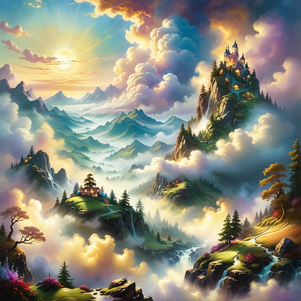 Hands Cradling Earth in Ethereal Fantasy Landscape