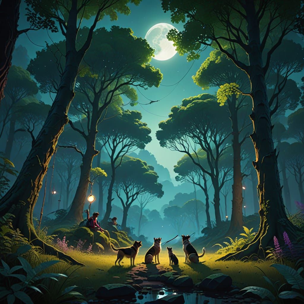 Artemis Hunts Under Moonlit Forest Canopy in Epic Fantasy Ar...