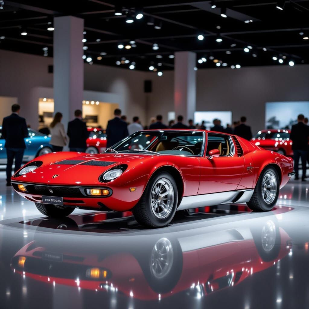 Shiny Red Lamborghini Miura S at Vintage Car Show