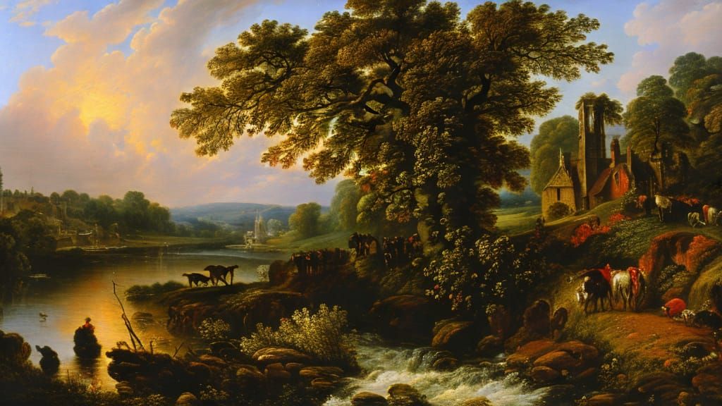 English Countryside Landscape at Sunset