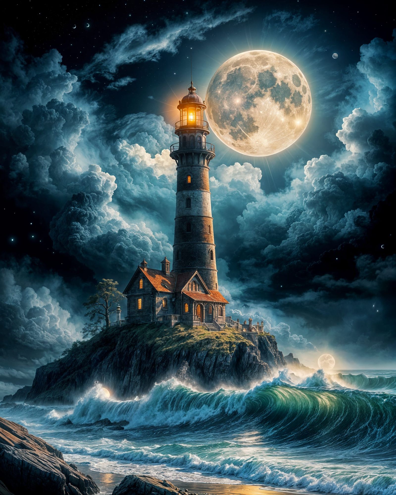 Majestic Lighthouse in Impressionist Style
