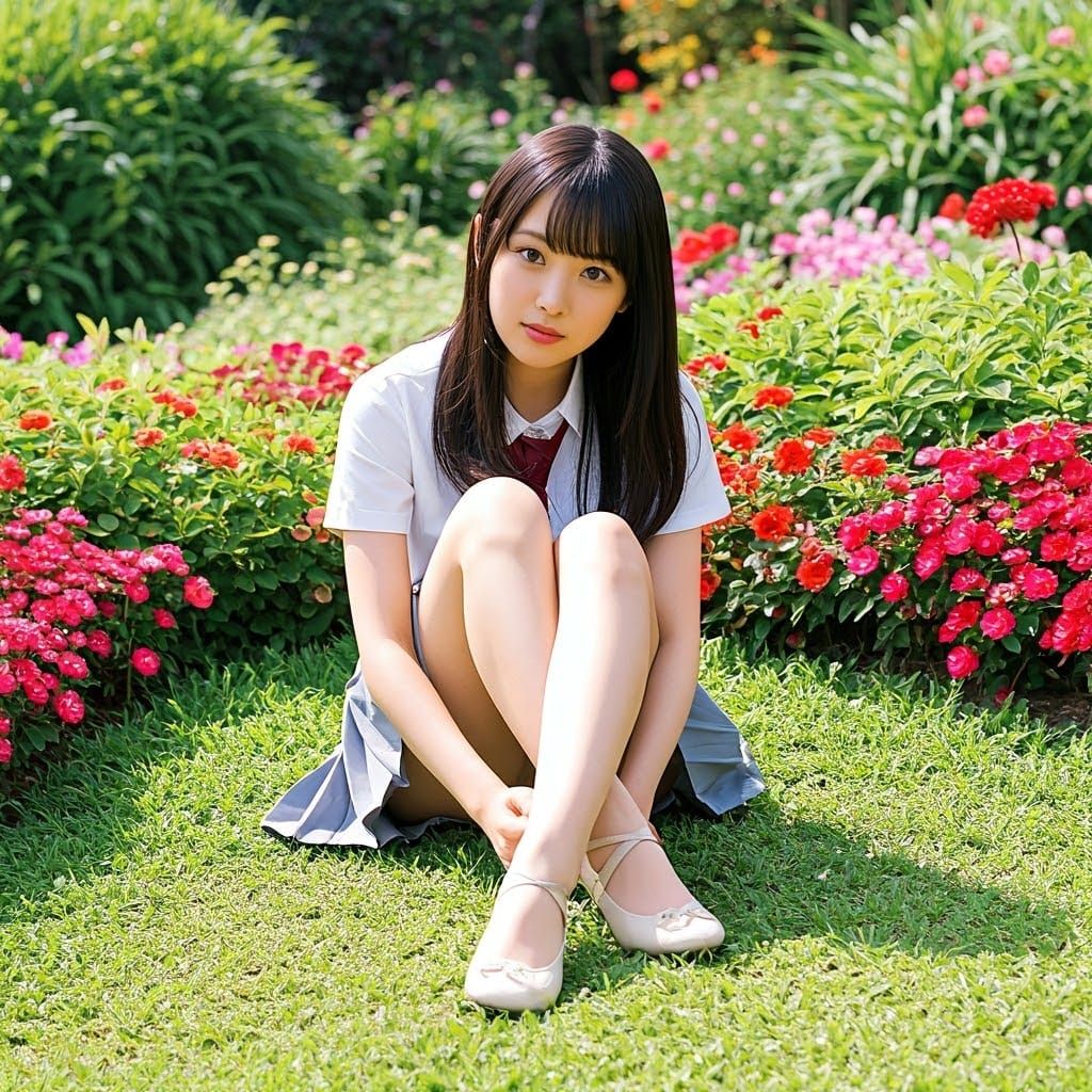 Kawaii Japanese Girl in a Garden