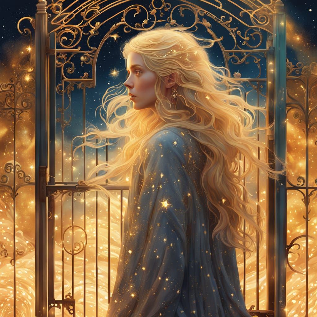 Woman with Golden Hair in Dreamlike Digital Art