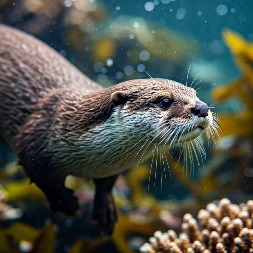 Otter Swimming in Vibrant Oceanic Waters